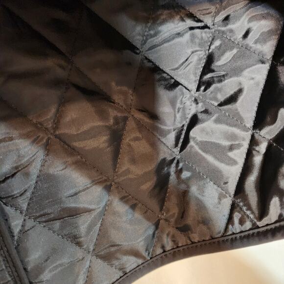 TALBOTS Black Gold Quilted Short Trenchcoat Pockets Classic Women Petite Small S - Picture 7 of 10